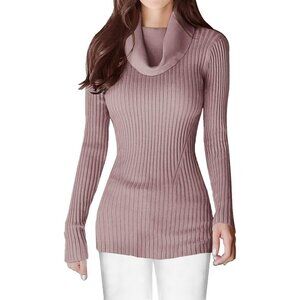 Women’s Stretchable Cowl Neck Light Pink Knit Long Sleeve Bodycon Sexy Sweater